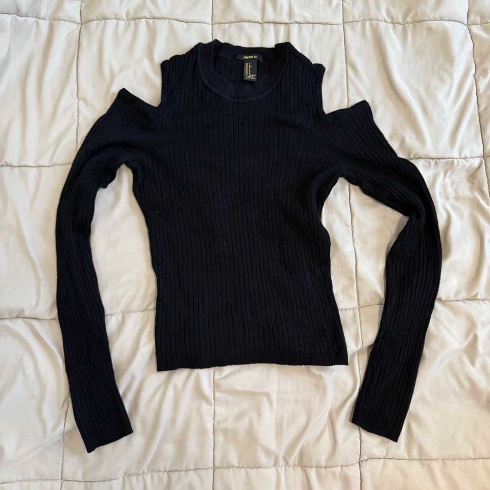 Forever 21 Black Ribbed Long Sleeves with Shoulder Cutouts